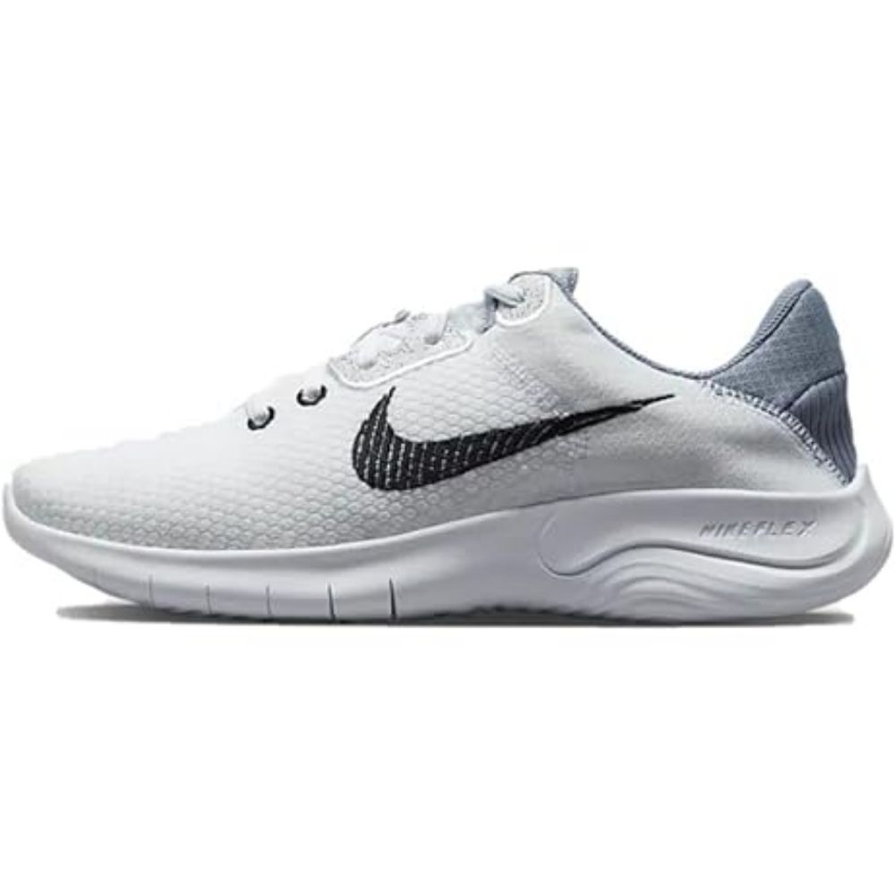 Nike White and Gray Running Shoes with Black Swoosh